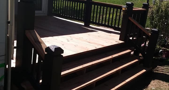 Anything Possible Handyman back porch remodel from old red stained to WOW!